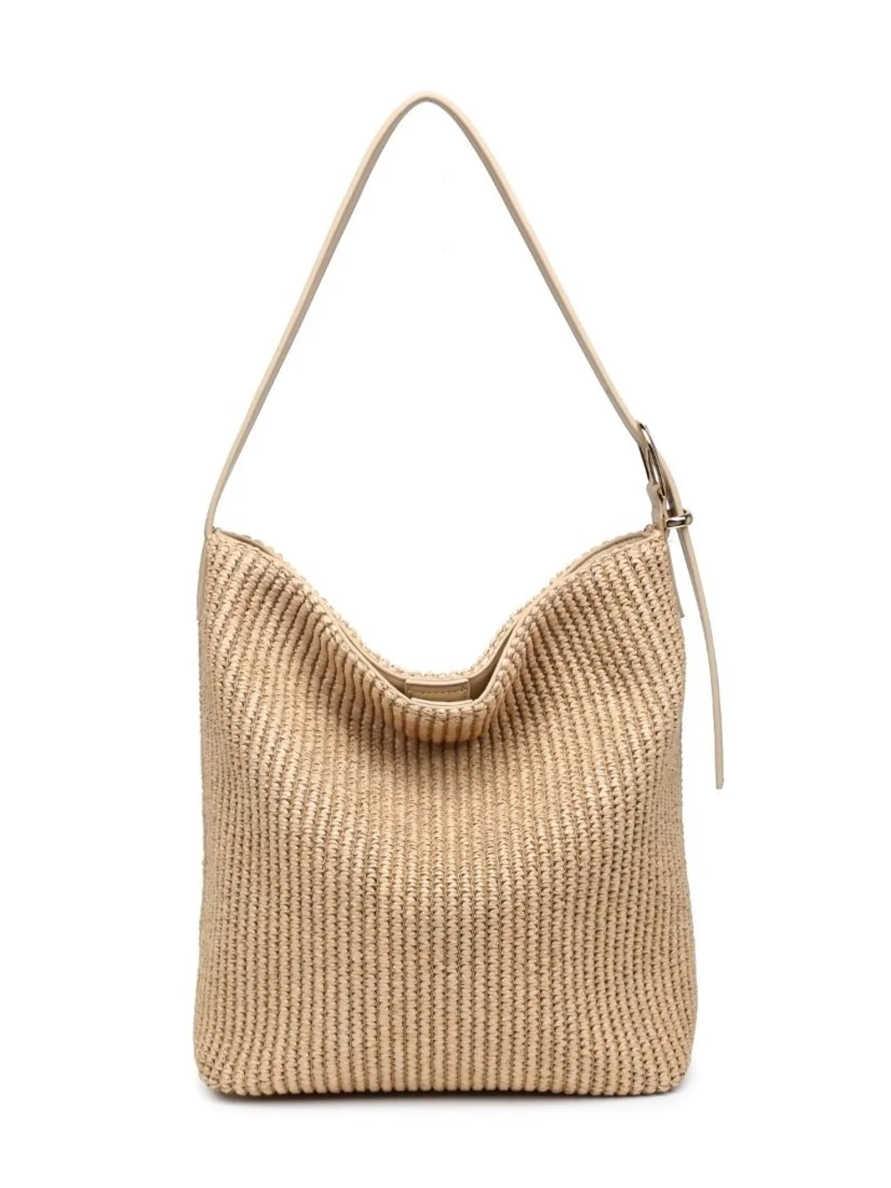 Slouchy Ribbed Weave Alethea Beige Woven Hobo Shoulder Bag